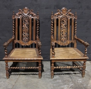 Pair Hunting Armchairs in oak, france 1880