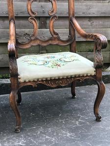  Pair Louis XV Armchairs with Needlpoint Tapestry