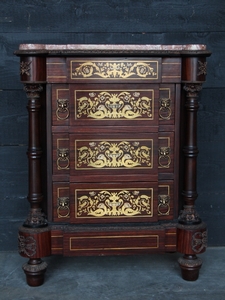 Rosewood marble top cabinet with bronzes & inlaid