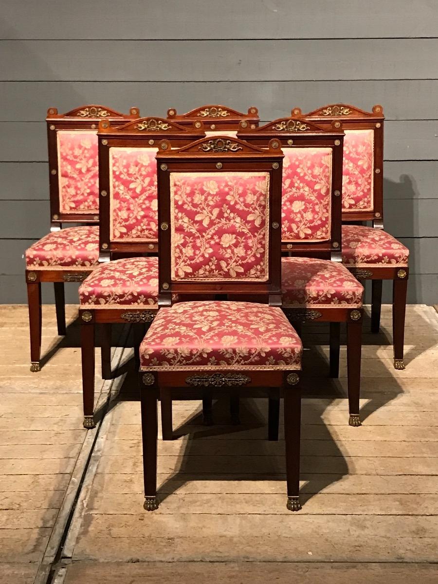 6 Empire Mahogany Chairs with Fine Bronzes