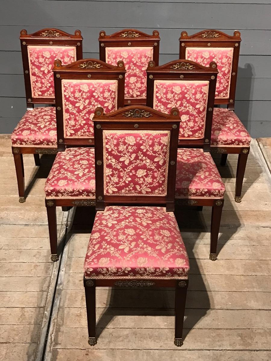 6 Empire Mahogany Chairs with Fine Bronzes