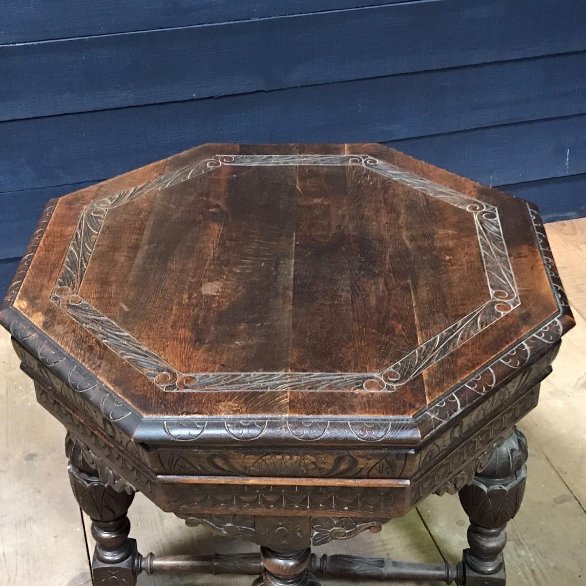 Antique oak carved renaissance occasional table