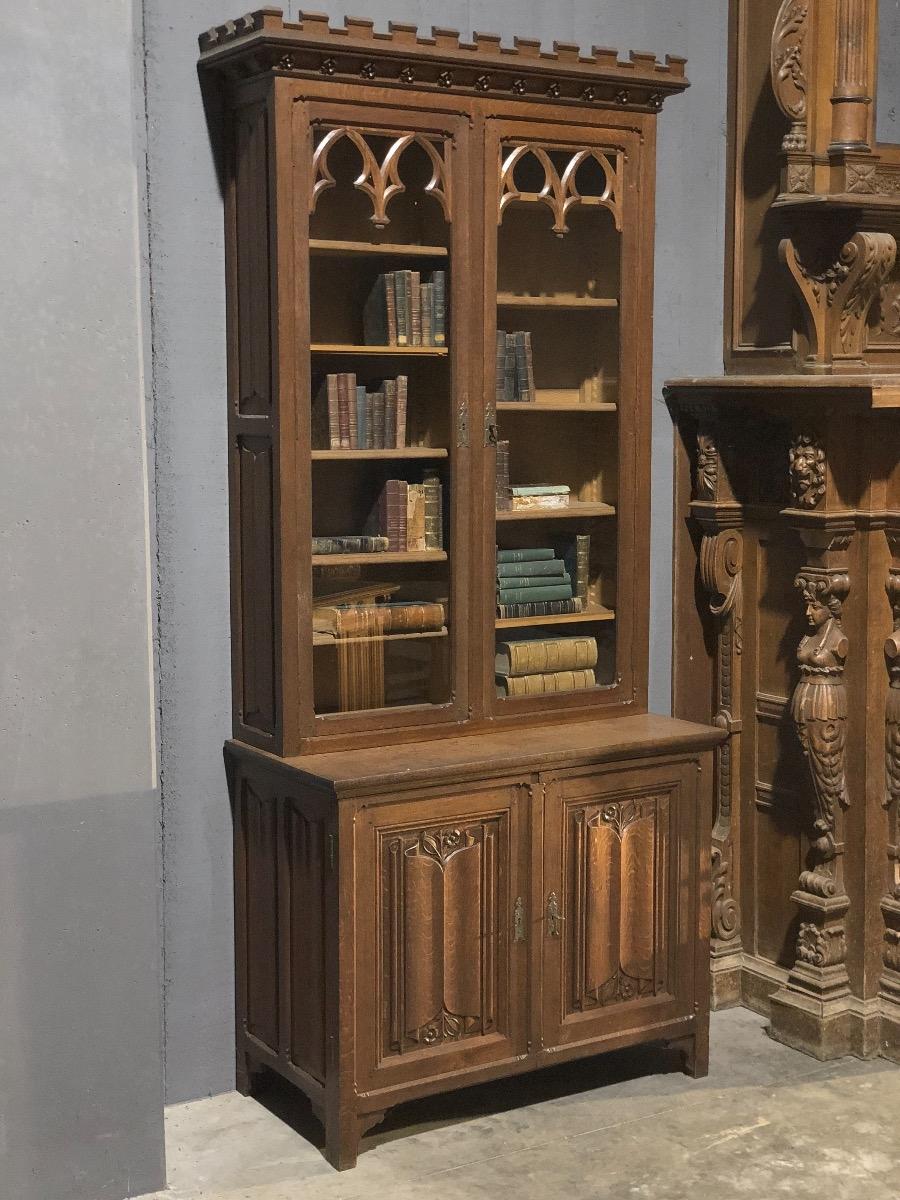 Antique Oak Gothic Bookcase