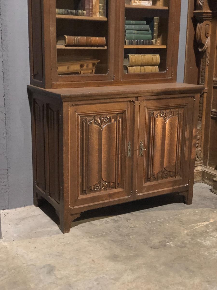 Antique Oak Gothic Bookcase