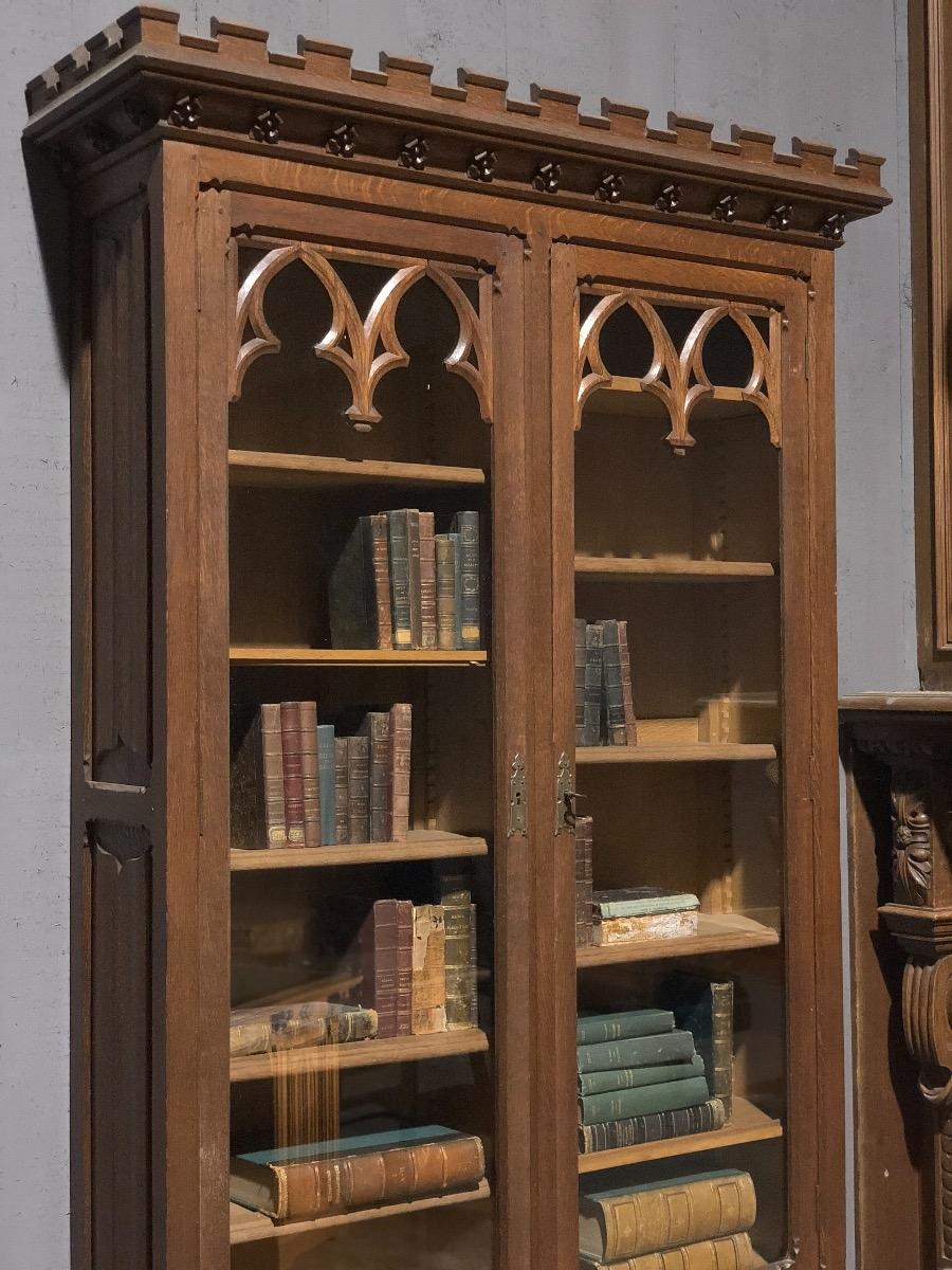 Antique Oak Gothic Bookcase