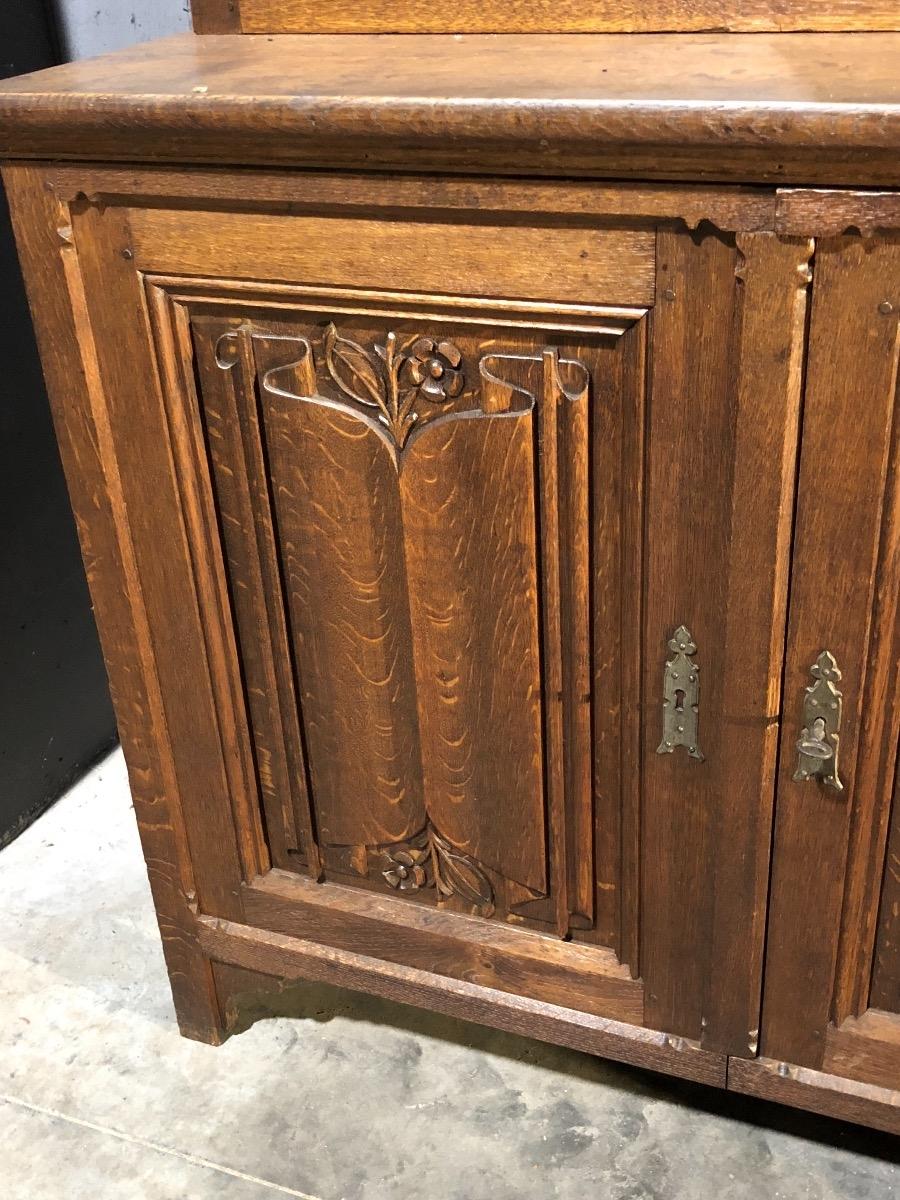 Antique Oak Gothic Bookcase