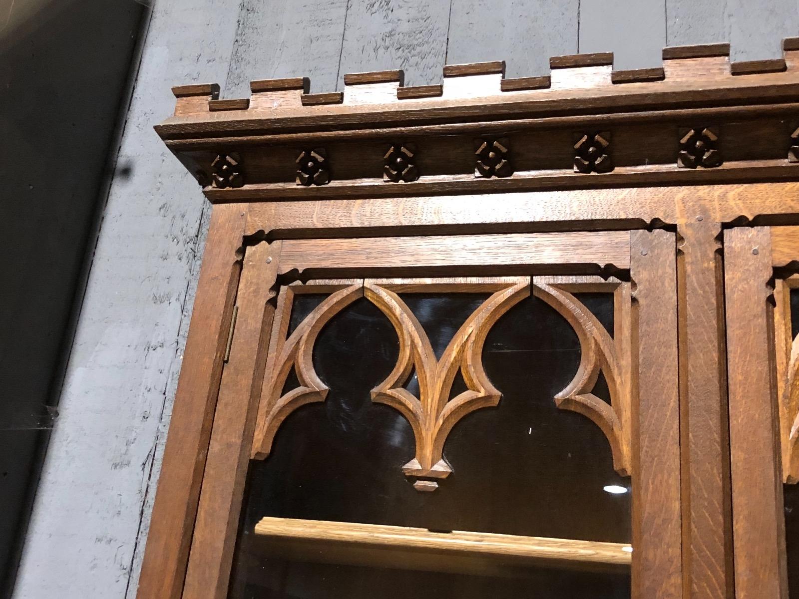 Antique Oak Gothic Bookcase