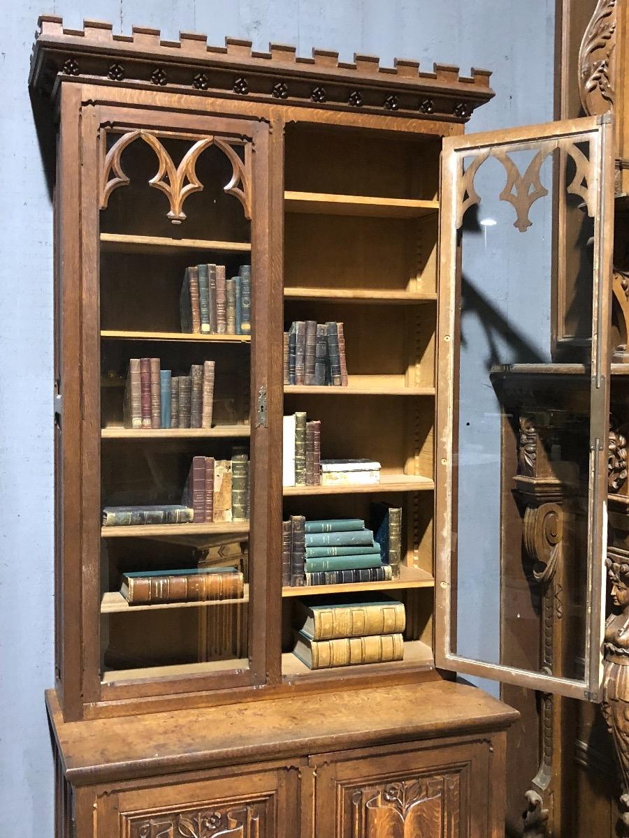 Antique Oak Gothic Bookcase
