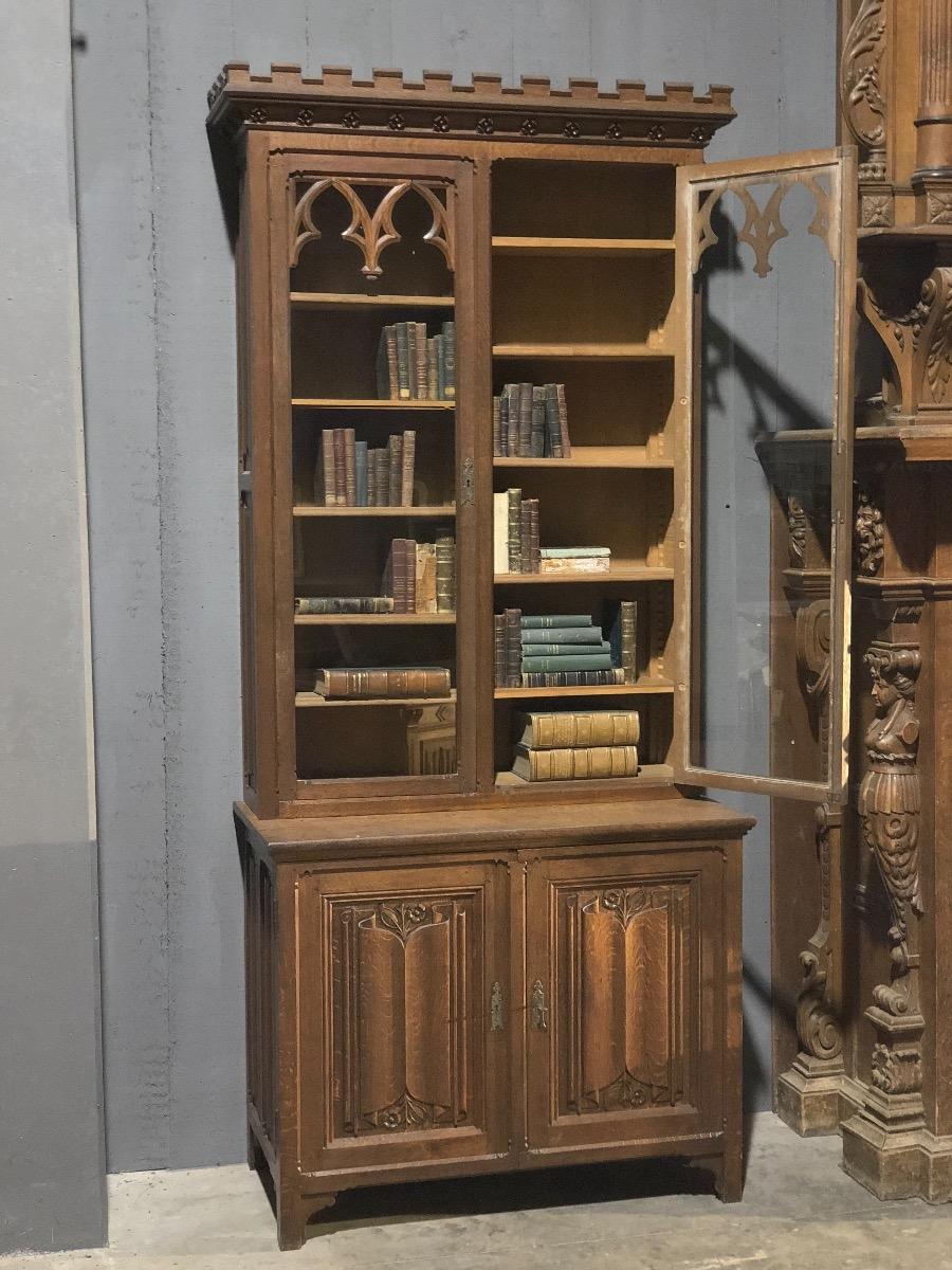 Antique Oak Gothic Bookcase