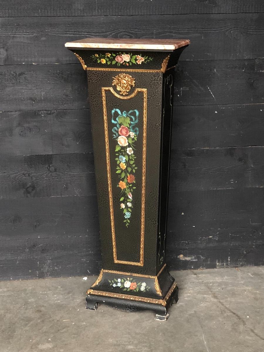 Antique Painted Column with Marble Top