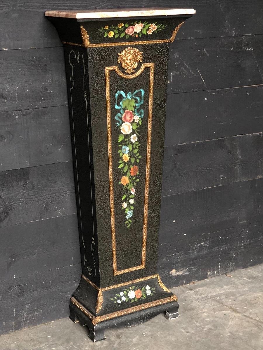 Antique Painted Column with Marble Top