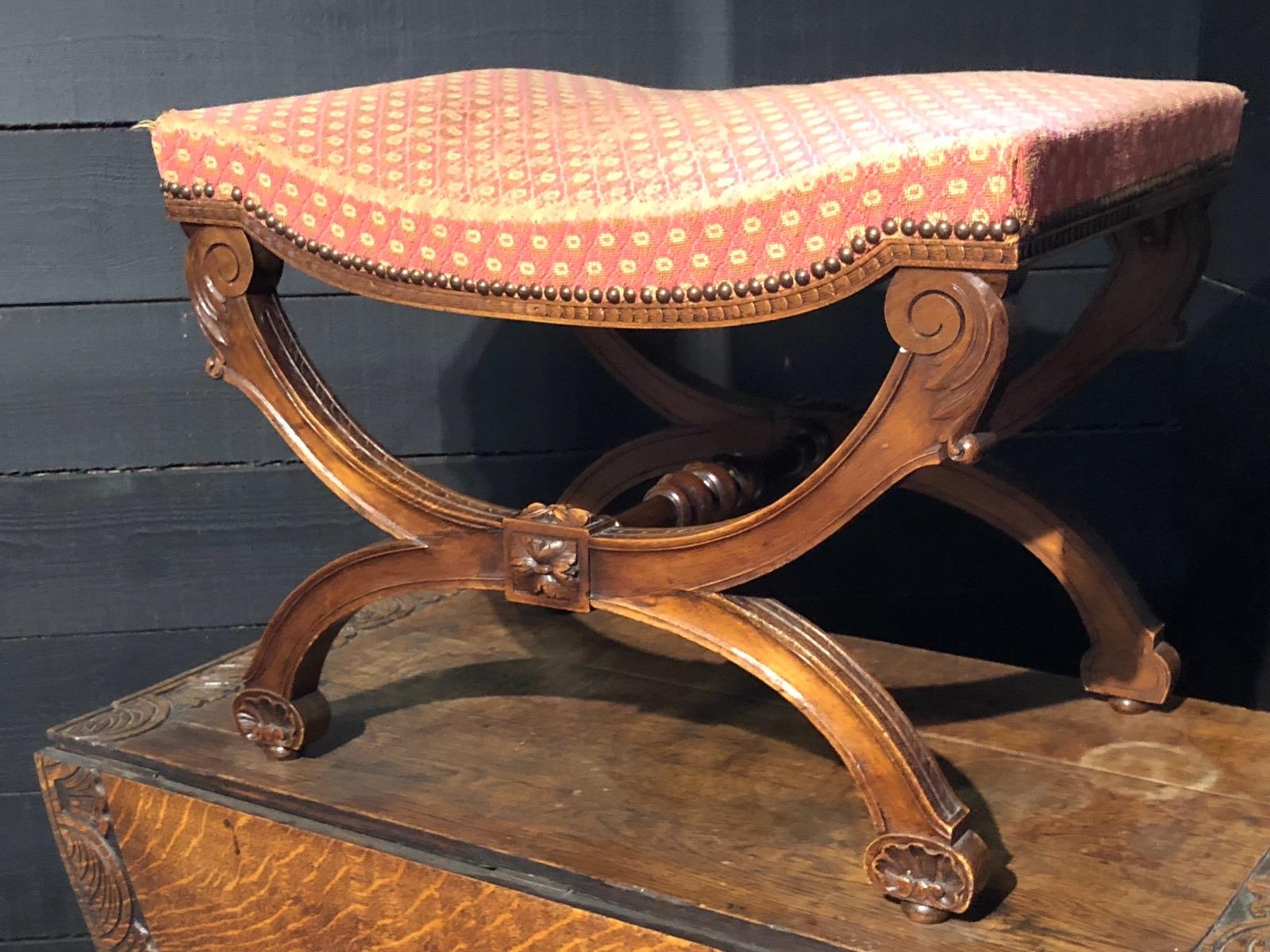 Antique Walnut curulle stool
