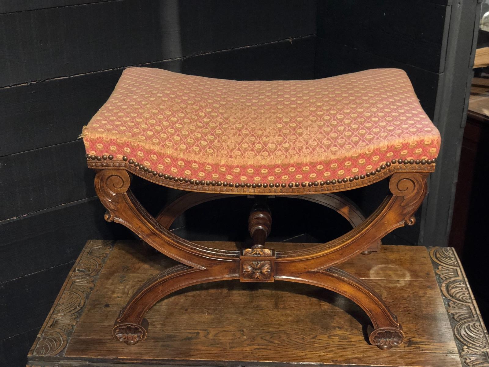 Antique Walnut curulle stool