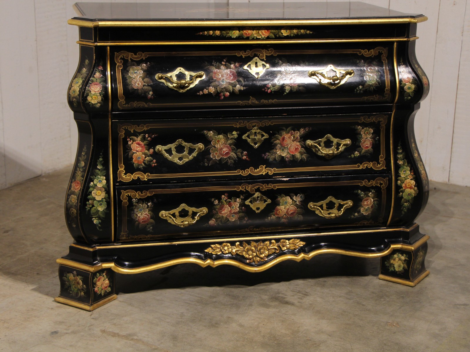 Black Painted Chest Of Drawer With Flowers Sold Antiques