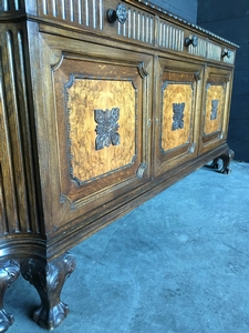 Chippendale style Antique Oak and walnut Chippendale Buffet in oak and walnut, belgium 1930