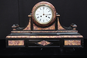 Classical  style Mantle Clock in Black Marble and Bronze, France 1900