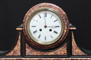 Classical  style Mantle Clock in Black Marble and Bronze, France 1900