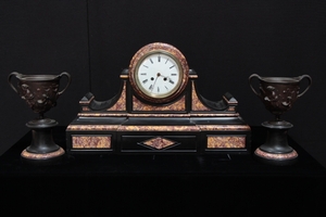 Classical  style Mantle Clock in Black Marble and Bronze, France 1900
