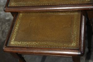 style English leather nest of table, England 1950