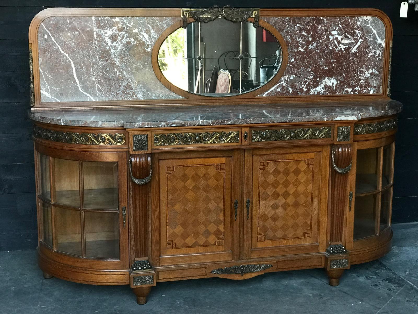 Exceptional louis XVI style bronze mounted sideboard with rounded ends