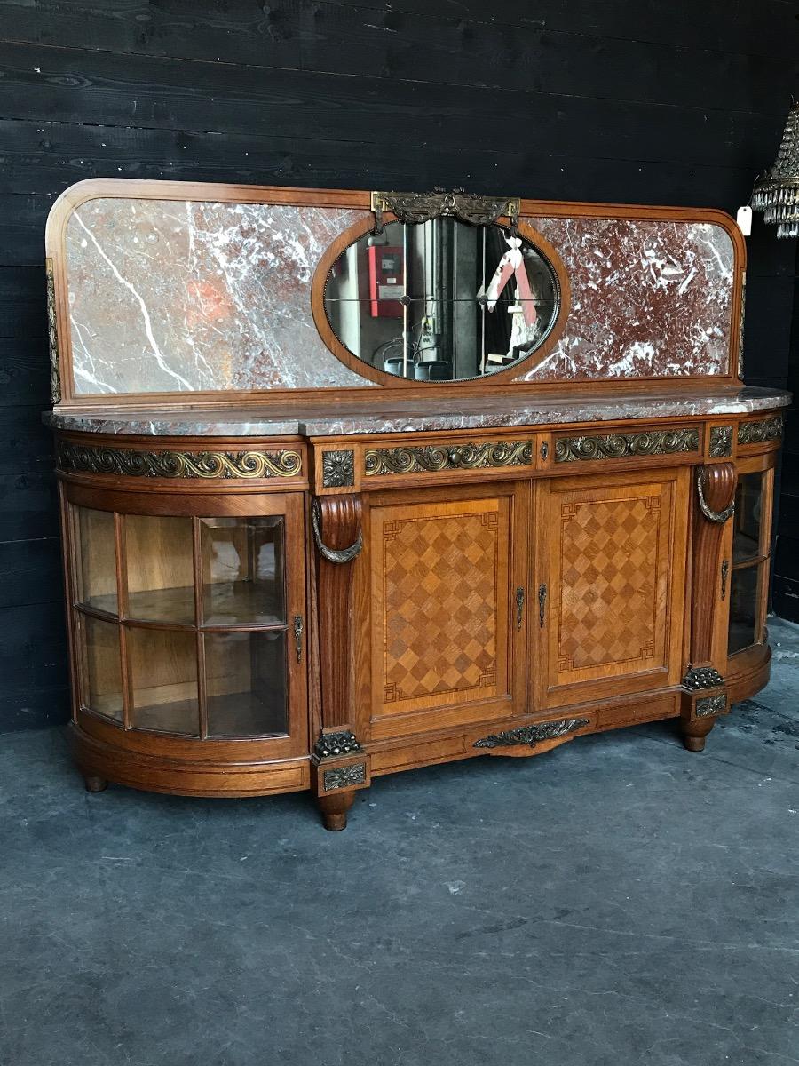 Exceptional louis XVI style bronze mounted sideboard with rounded ends