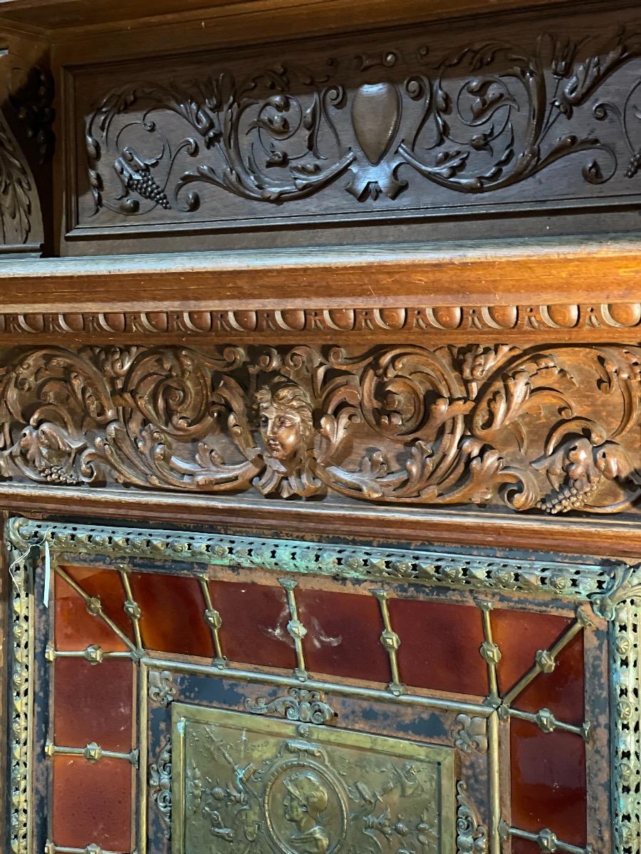 Exceptional oak carved renaissance wood mantle from a castle