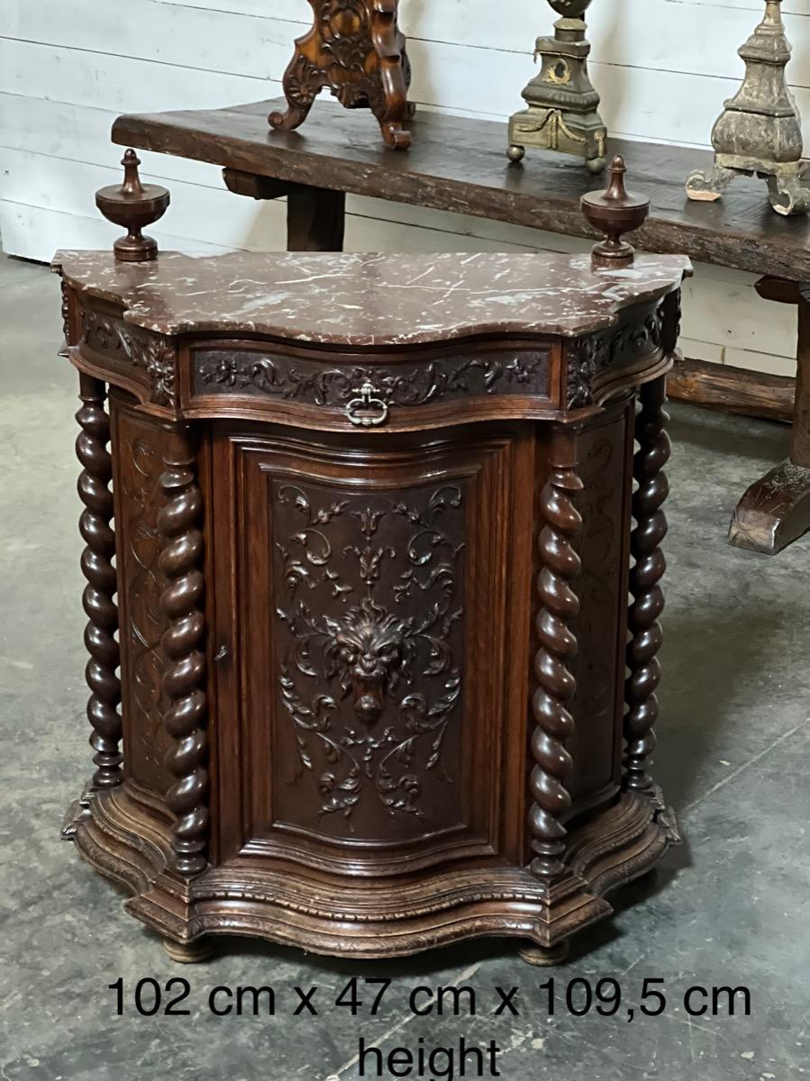 Fine carved cabinet with marble top 