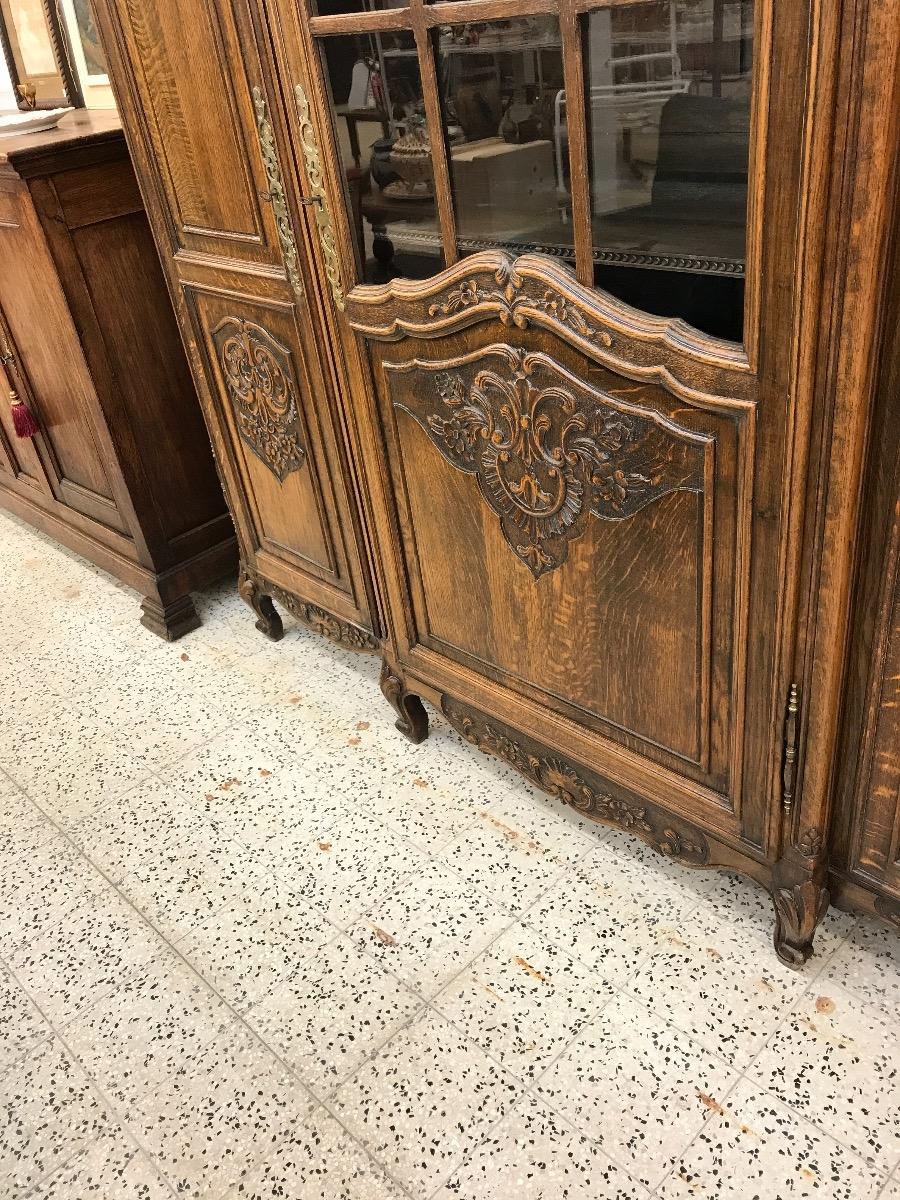 Fine Carved French Louis XV Oak 3 doors bookcase