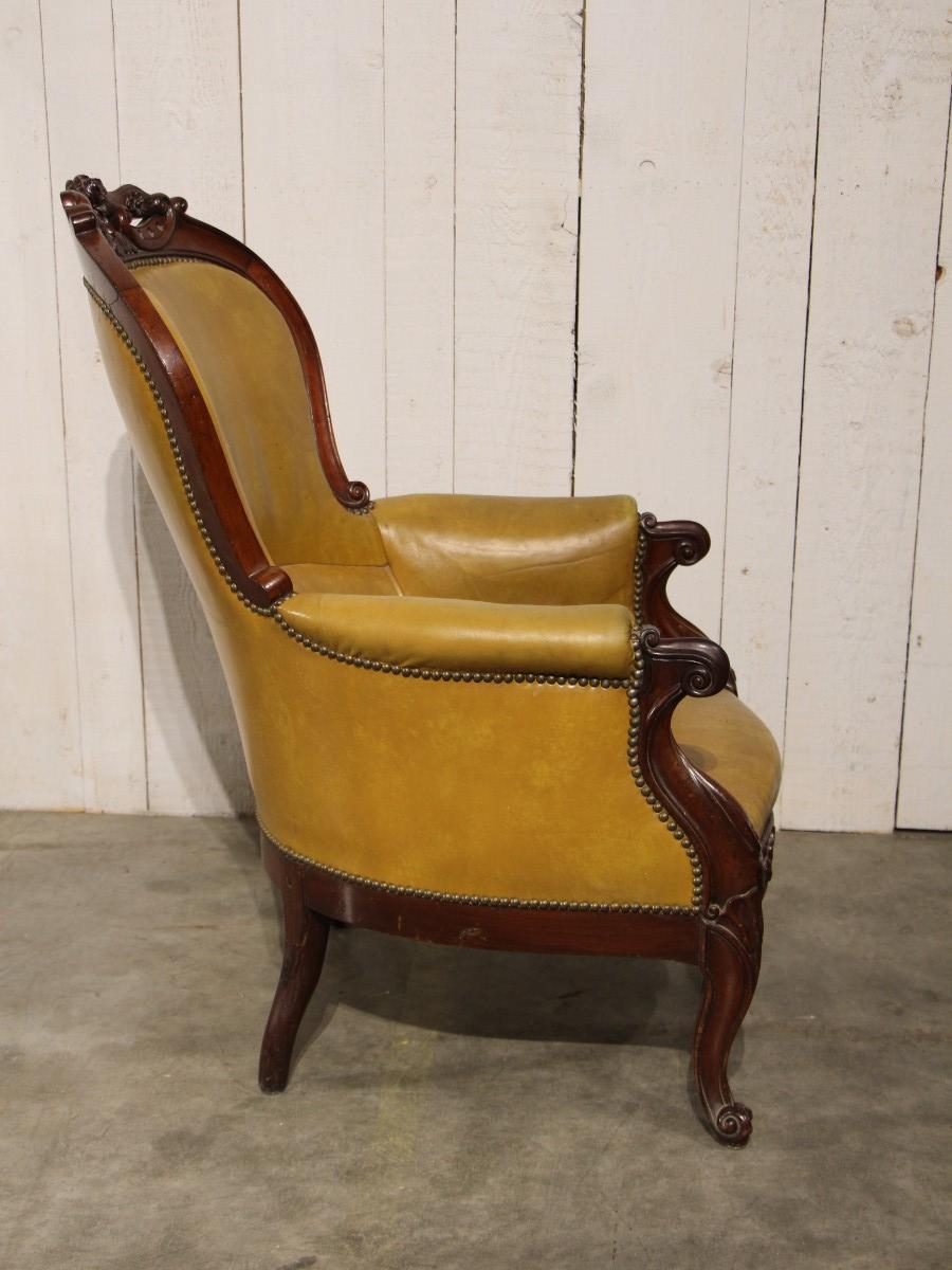 French mahogany bergère with leather Louis XV style