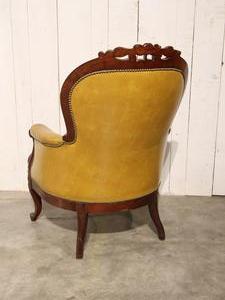 French mahogany bergère with leather Louis XV style
