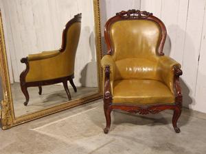 French mahogany bergère with leather Louis XV style