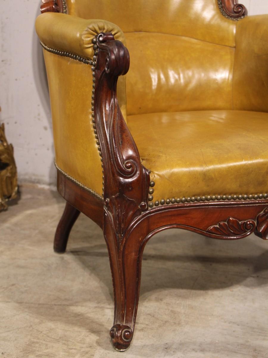 French mahogany bergère with leather Louis XV style