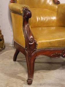 French mahogany bergère with leather Louis XV style