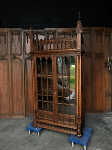 Gothic style Bookcase in oak, france 1930