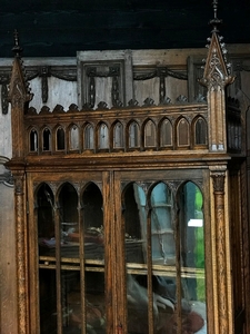 Gothic style Bookcase in oak, france 1930