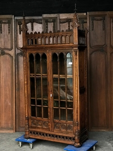 Gothic style Bookcase in oak, france 1930