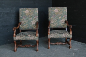 Louis XIII style Pair oak armchairs mutton legs