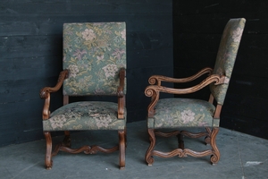 Louis XIII style Pair oak armchairs mutton legs