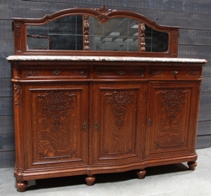 Louis XV style Antique marble top buffet in Oak and Marble, Belgium 1900