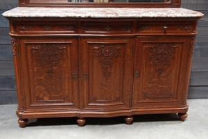 Louis XV style Antique marble top buffet in Oak and Marble, Belgium 1900