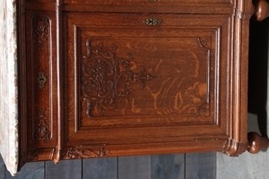 Louis XV style Antique marble top buffet in Oak and Marble, Belgium 1900