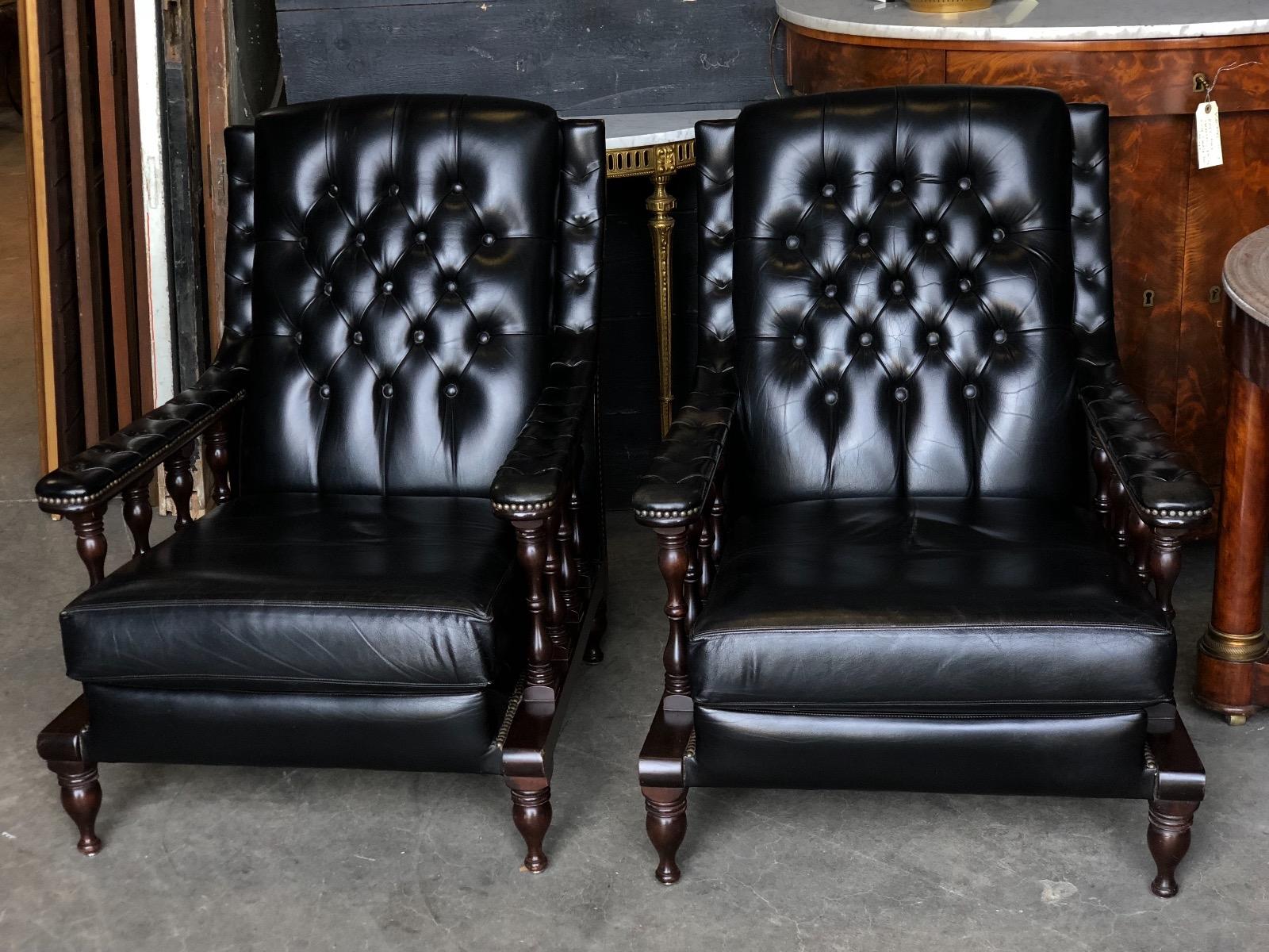 Pair English leather  library chairs