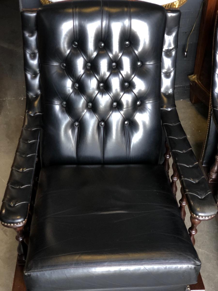 Pair English leather  library chairs