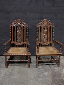 Pair Hunting Armchairs in oak, france 1880