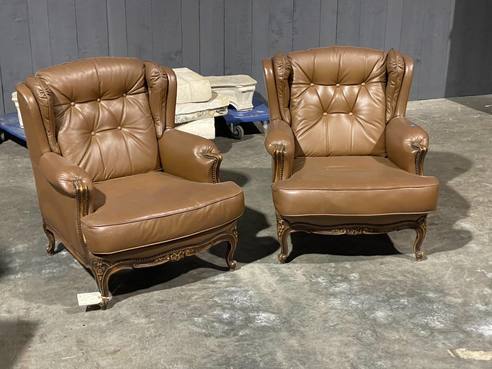 Pair leather bergeres 