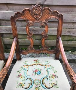  Pair Louis XV Armchairs with Needlpoint Tapestry