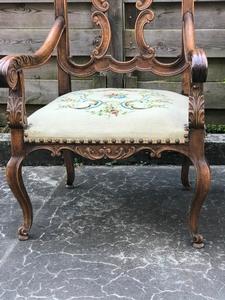  Pair Louis XV Armchairs with Needlpoint Tapestry