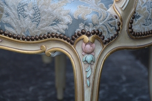 Pair Louis XV Painted Armchairs with Footstool