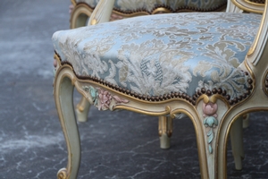 Pair Louis XV Painted Armchairs with Footstool