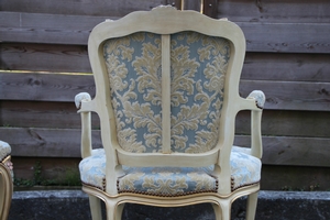 Pair Louis XV Painted Armchairs with Footstool